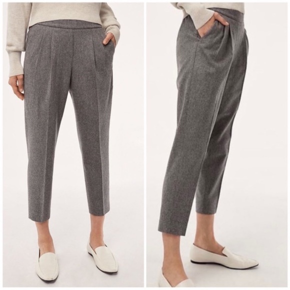 Babaton X Aritzia Cohen Pants Trousers Heather Medium Grey Wool Cashmere Stretch - Picture 1 of 13